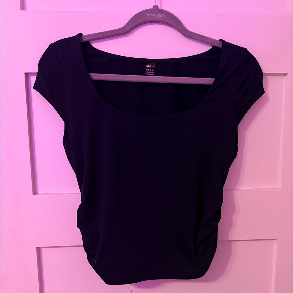 SHEIN Navy Blue Scoop Neck Cap Sleeve Tee